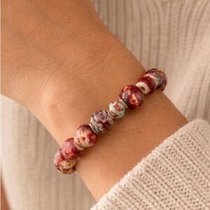 Artisan Ceramic Bead Bracelet Magnetic Clasp Red Speckled Boho